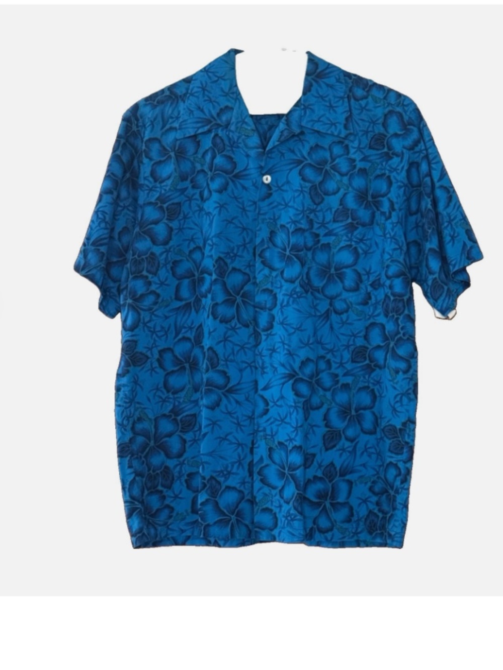 Vintage Blue Hawaiian Tiki Shirt Men's Button Up Aloha Beach Large